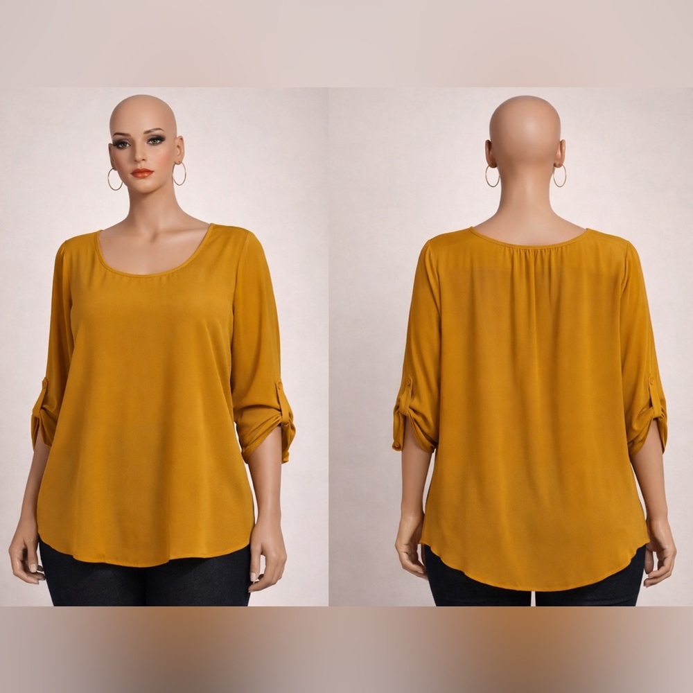 Tacera Mustard Yellow Soft Knit Long Sleeve Blouse – Relaxed Fit – New No Tag
